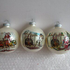 3 Shiny Brite Plastic Wrapped Glass Double Sided Christmas Ornaments *READ*
